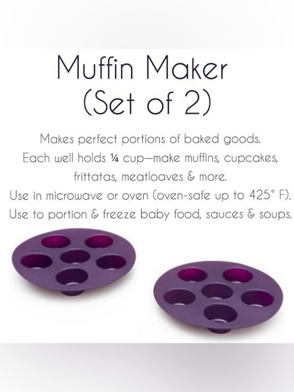 NWT Epicure Muffin Maker Set of 2 Silicone Baking Molds Microwave & Oven safe